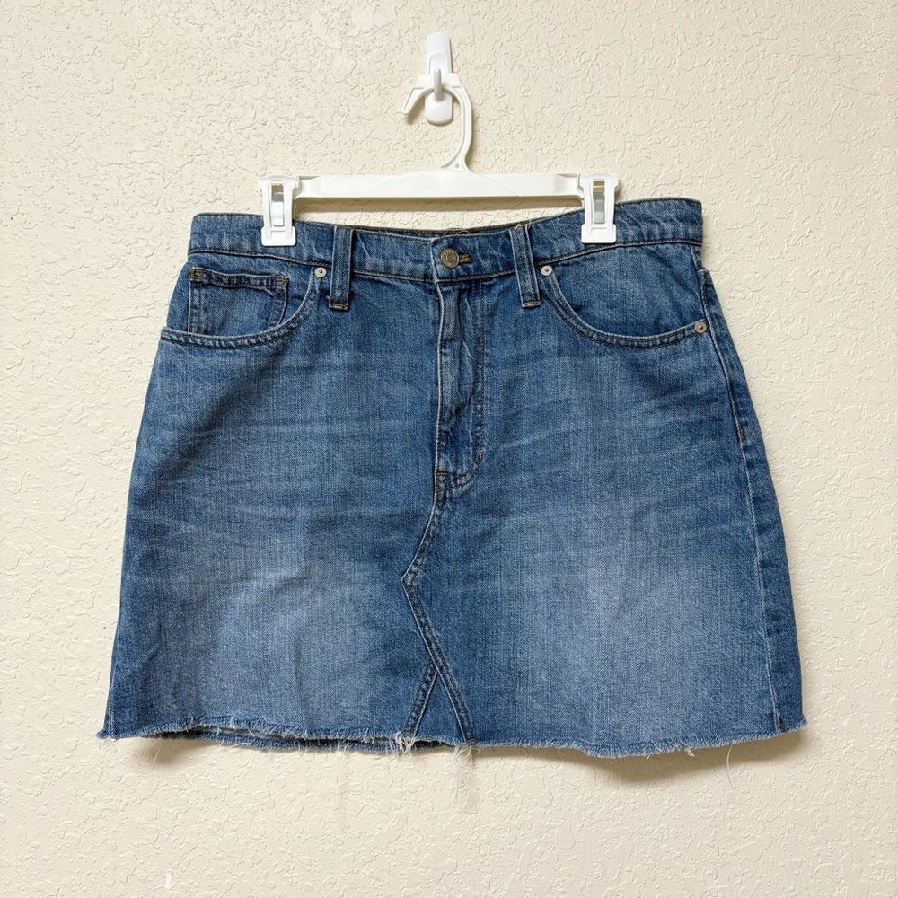 Madewell Rigid Denim A-Line Raw Hem Mini Skirt Blue Denim Size 31
